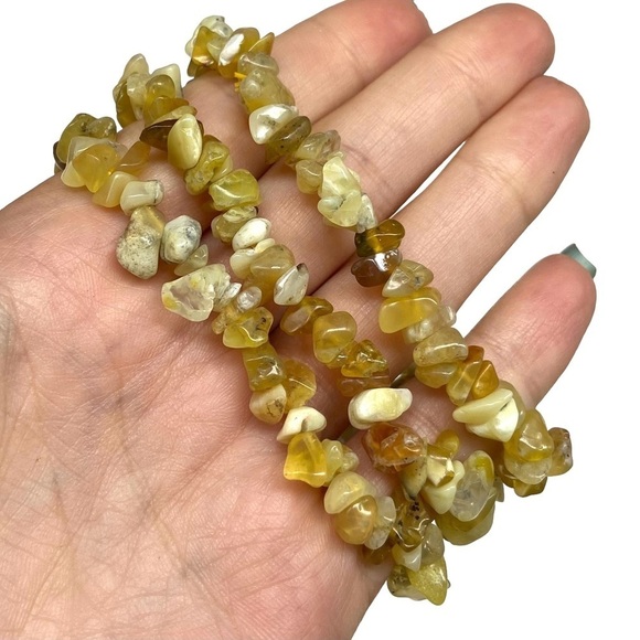 Yellow Opal Gemstone Chips Beaded Stretch Bracelet Natural Chip Stone Crystal - Picture 4 of 7